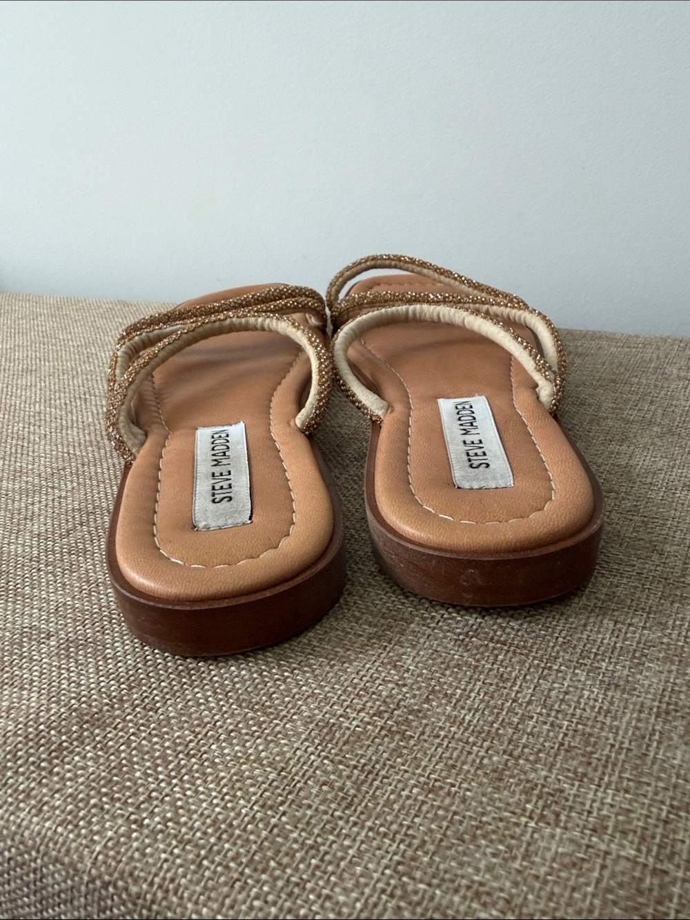 Steve Madden Remix Gold Beaded Strappy Slide Sandals - Picture 3 of 4